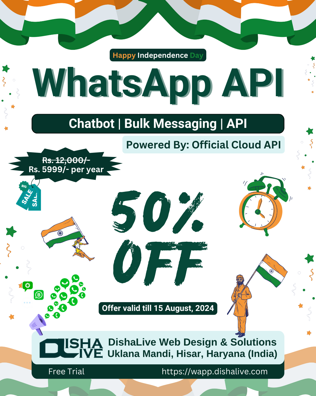 Independence Day Special Offer - 50% OFF on WhatsApp Business API